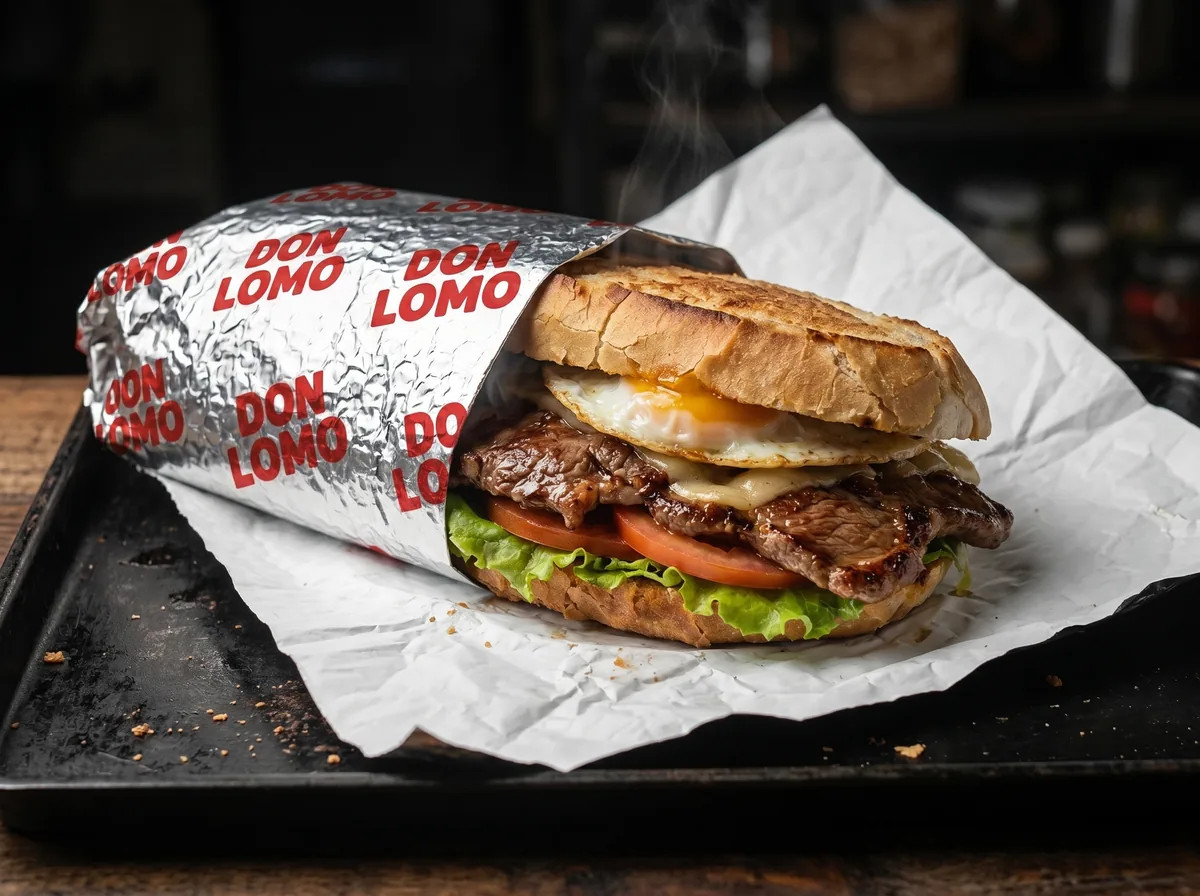 Lomito envuelto en papel aluminio térmico impreso con logo (imagen ilustrativa)