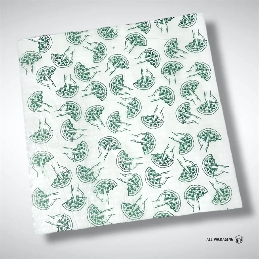 Papel parafinado con patrón de pizzas en verde