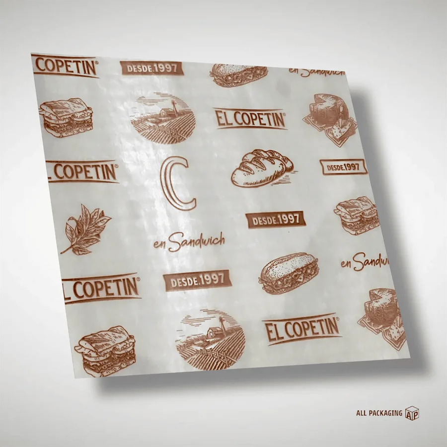 Papel parafinado El Copetín con ilustraciones de sándwiches
