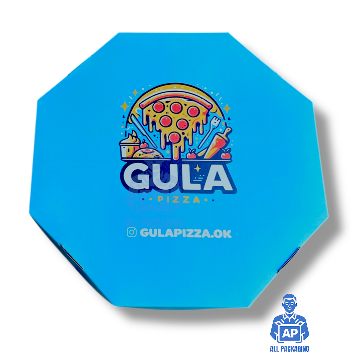 Caja pizza Cartulina impresa Full color gula- All Packaging